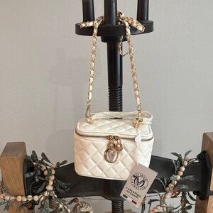 NWT Valentino Orlandi Ivory Quilted Mini Vanity Crossbody Bag